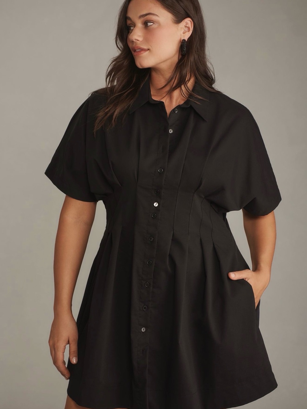 Anthropologie Black Tobie Mini Shirt Dress Exquise